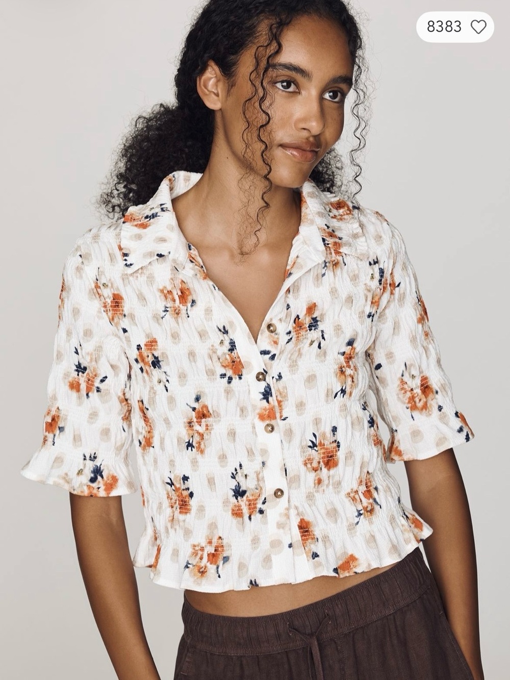 Maeve by Anthropologie, Smocked Button-Front Top Size Small